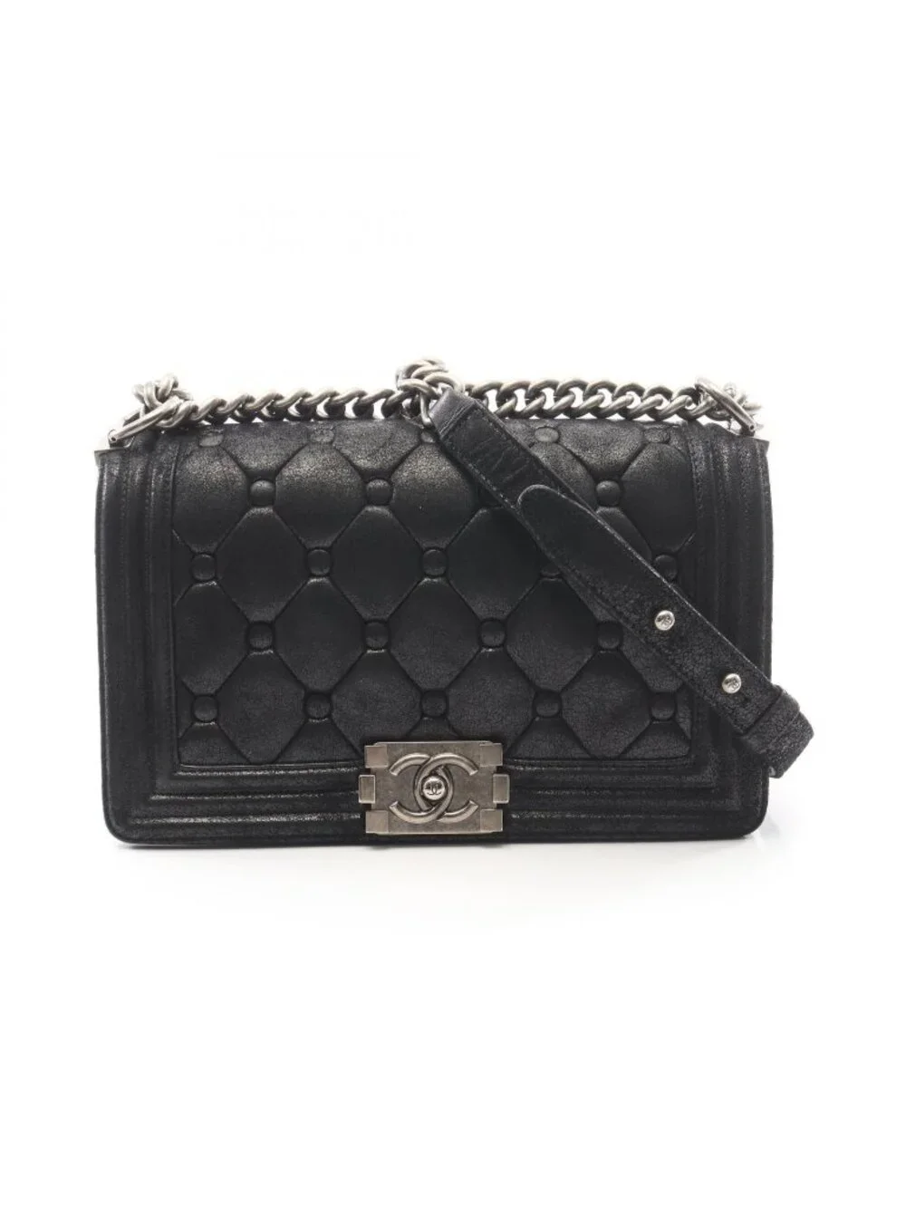 Chanel Shoulder Bag Boy Black Leather Boy Chain
